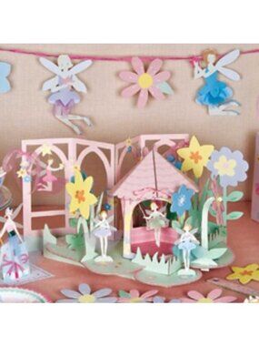 Meri Meri Fairy Wishes Designer Party Decor Set Centerpiece, Garland & Cake Stan